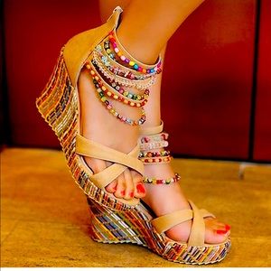 Wedge Sandals with Pearls and Beads - NWOT
